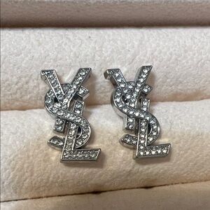 YSL Silver Logo Stud Earrings